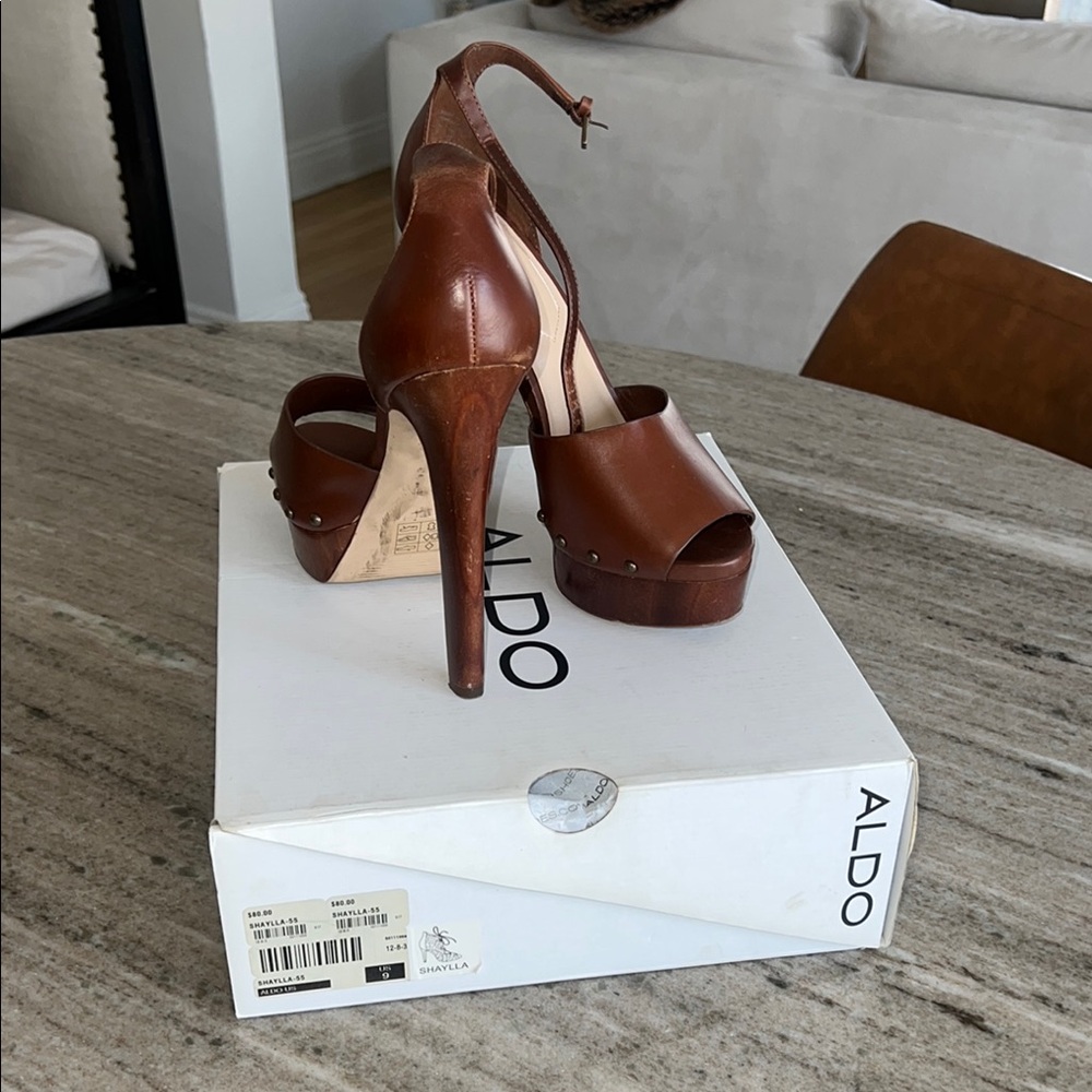Aldo Brown Block Heel Sandals